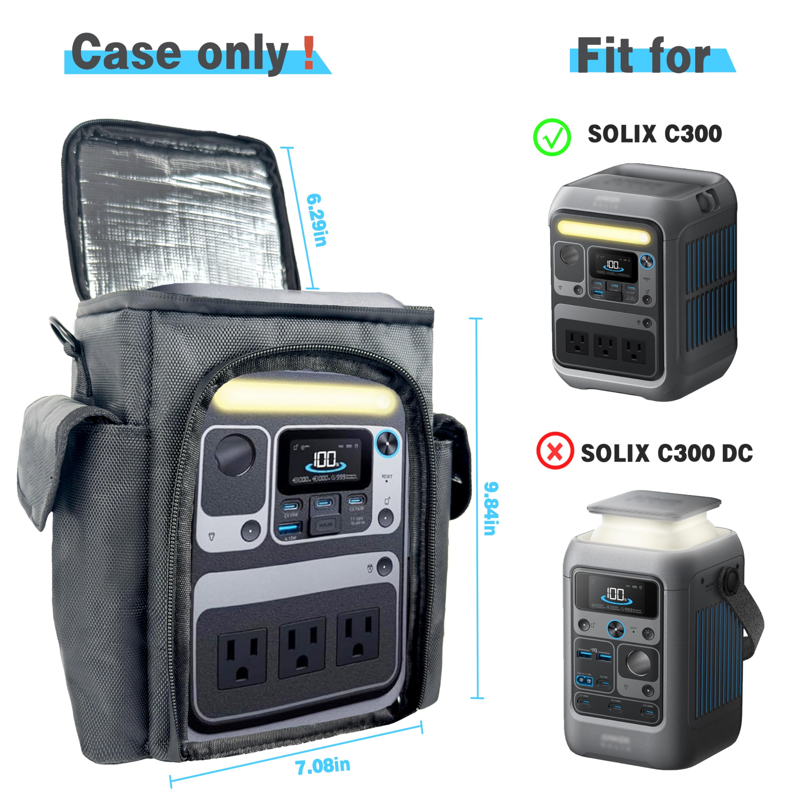 amiumuca SOLIX C300 top zip closure for full access during setup