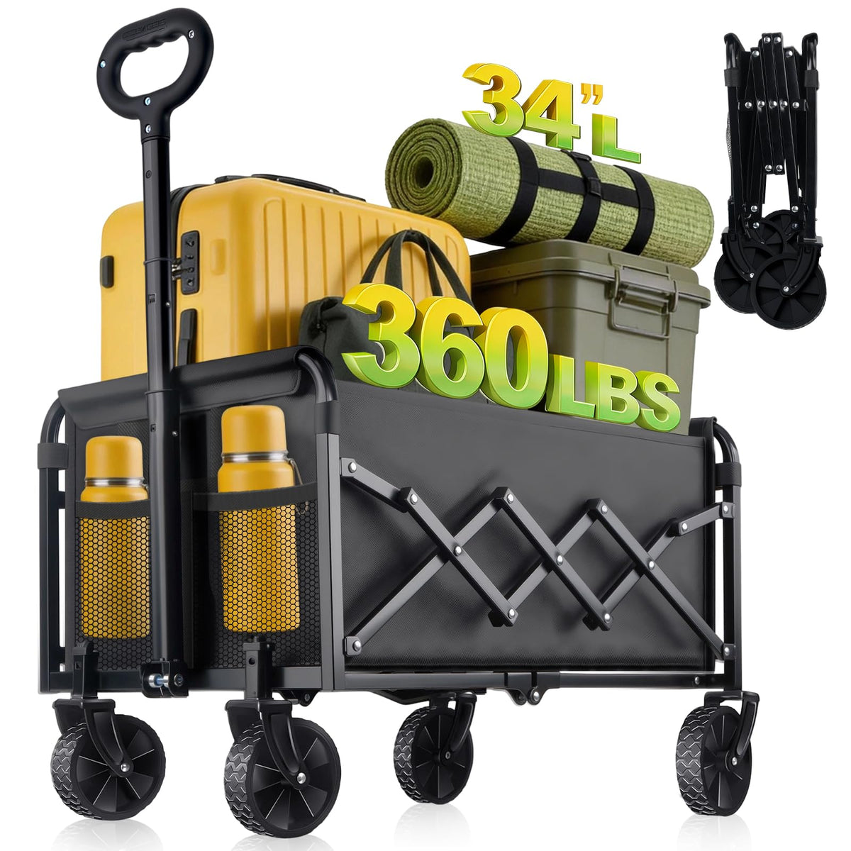 Amkurozo 360lbs collapsible wagon frame ready for heavy duty use.