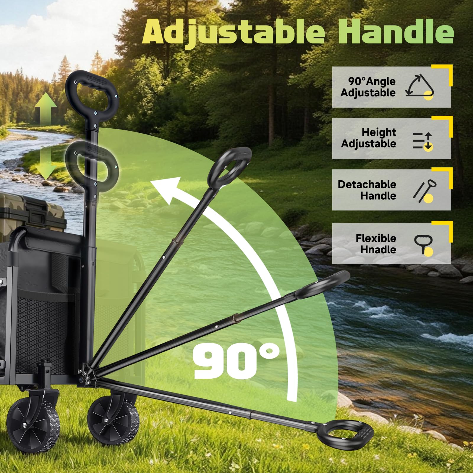 Amkurozo 3-section adjustable handle for all heights and ages.