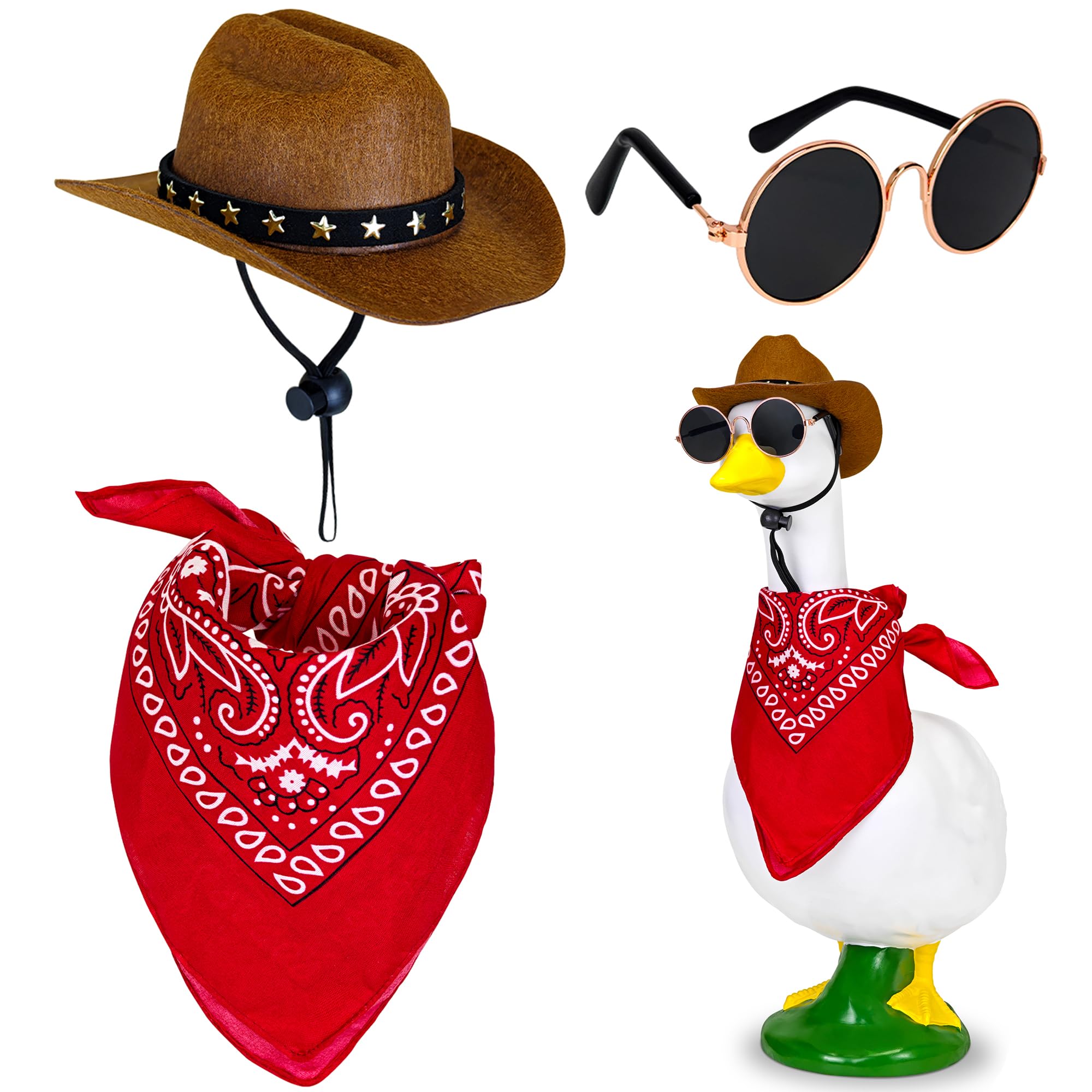 Amlisia western cowboy hat on goose for garden curb appeal