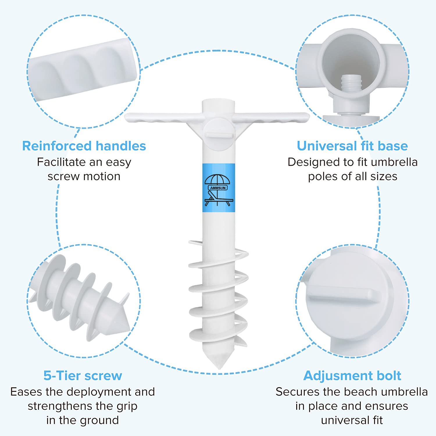 AMMSUN 5-spiral design stabilizes umbrellas against stronger gusts.