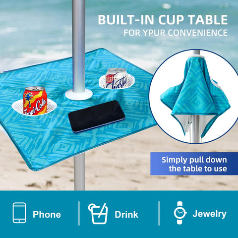 AMMSUN 6.5ft beach umbrella portable with carry bag for easy transport
