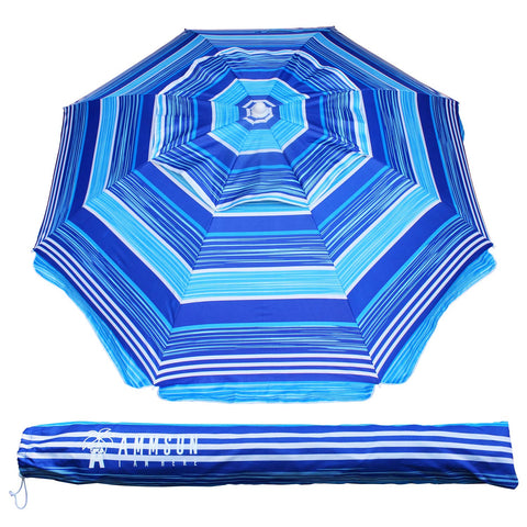 AMMSUN 6.5 ft beach umbrella with tilt shading a sandy area for versatile protection