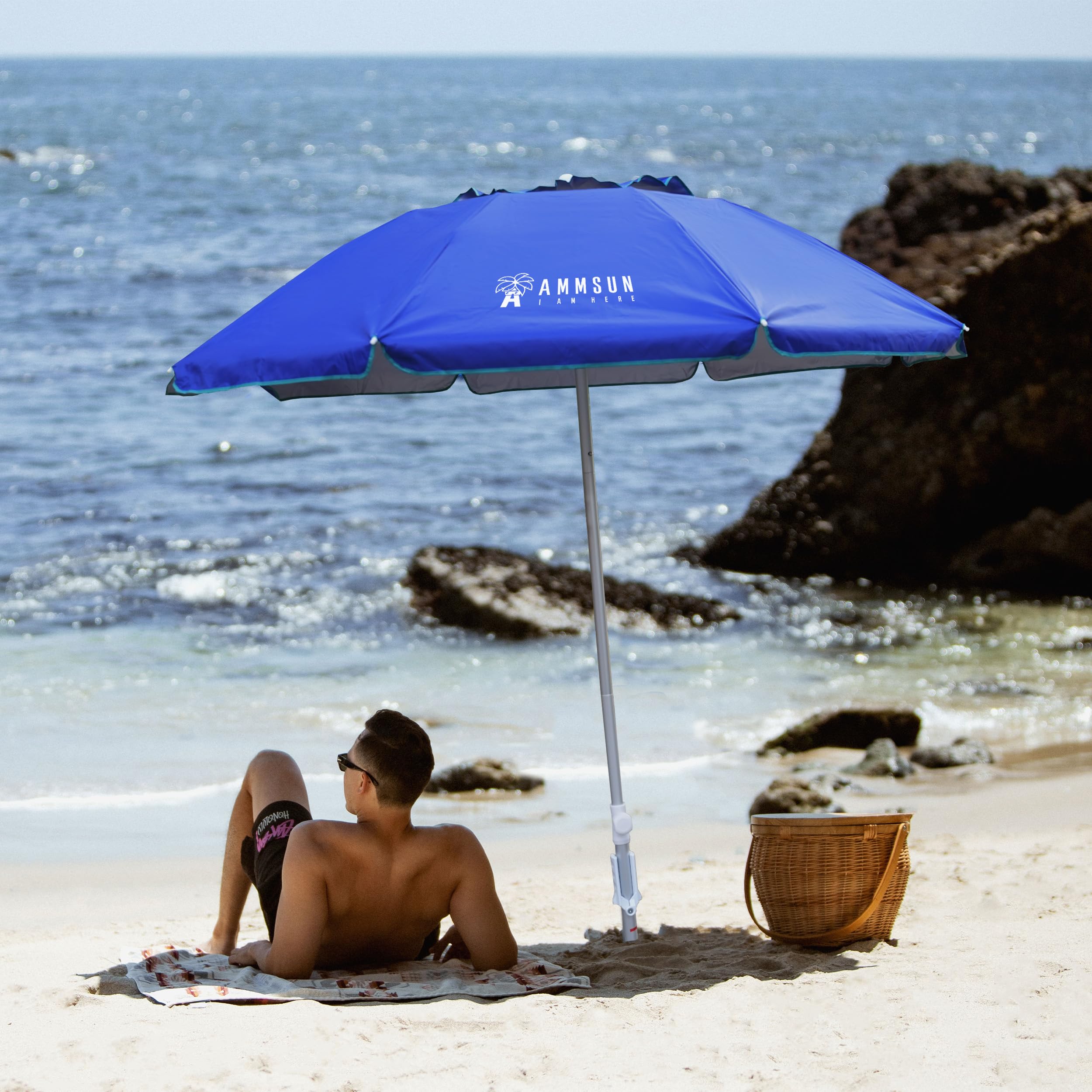 AMMSUN 6.5ft umbrella fabric offers UPF50+ protection from harsh sun.