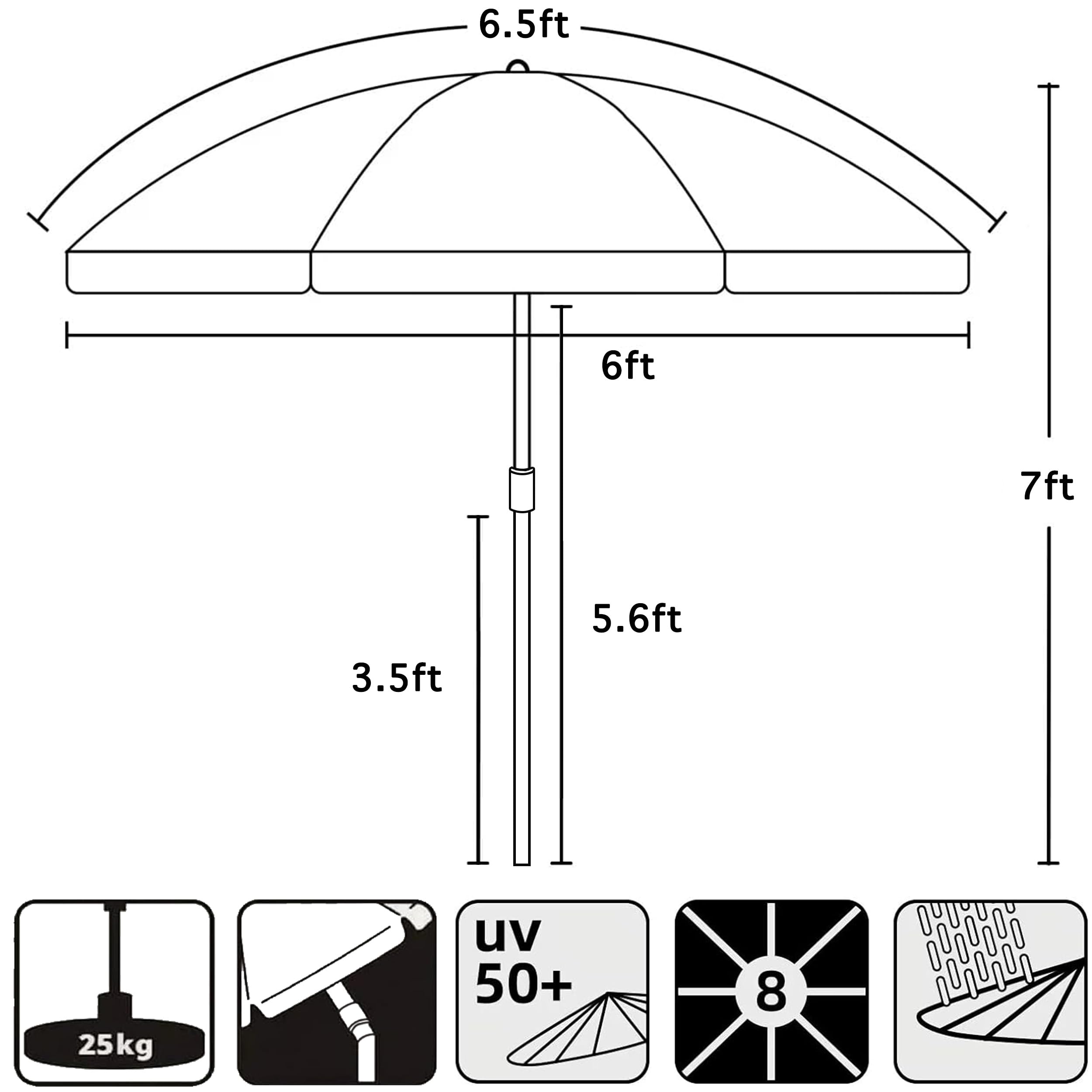 AMMSUN 6.5ft round umbrella fits compact outdoor spaces.