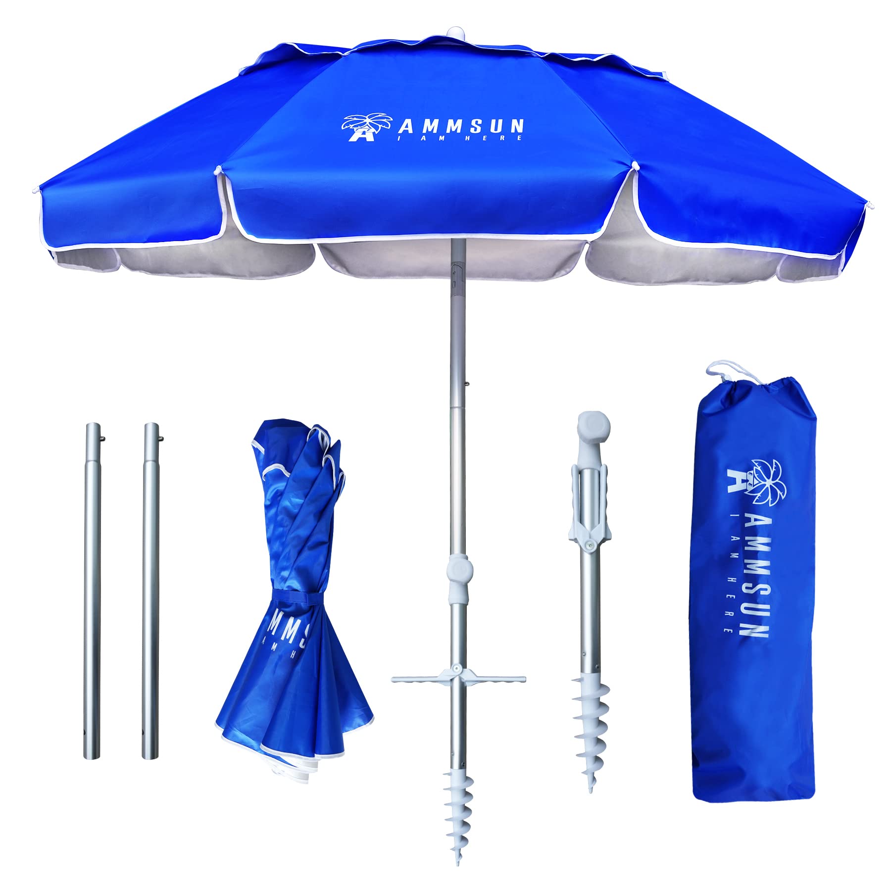 AMMSUN 6ft folded travel umbrella, compact and portable for quick beach setup.