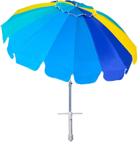 AMMSUN 7.5ft beach umbrella with tilt offers shaded comfort on breezy days.