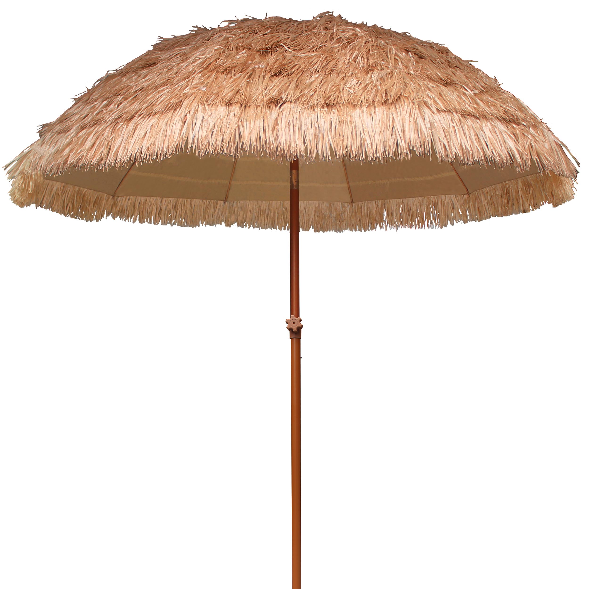 AMMSUN 7.5ft hula thatched tiki umbrella front view for stylish shade and UV protection