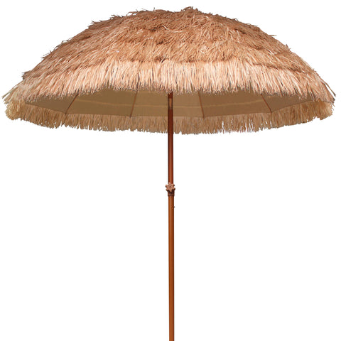 AMMSUN 7.5ft hula thatched tiki umbrella front view for stylish shade and UV protection