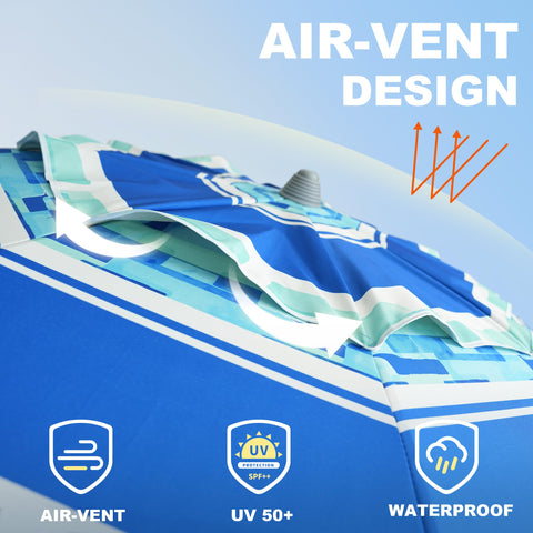 AMMSUN umbrella with eight fiberglass ribs delivers durable wind resistance