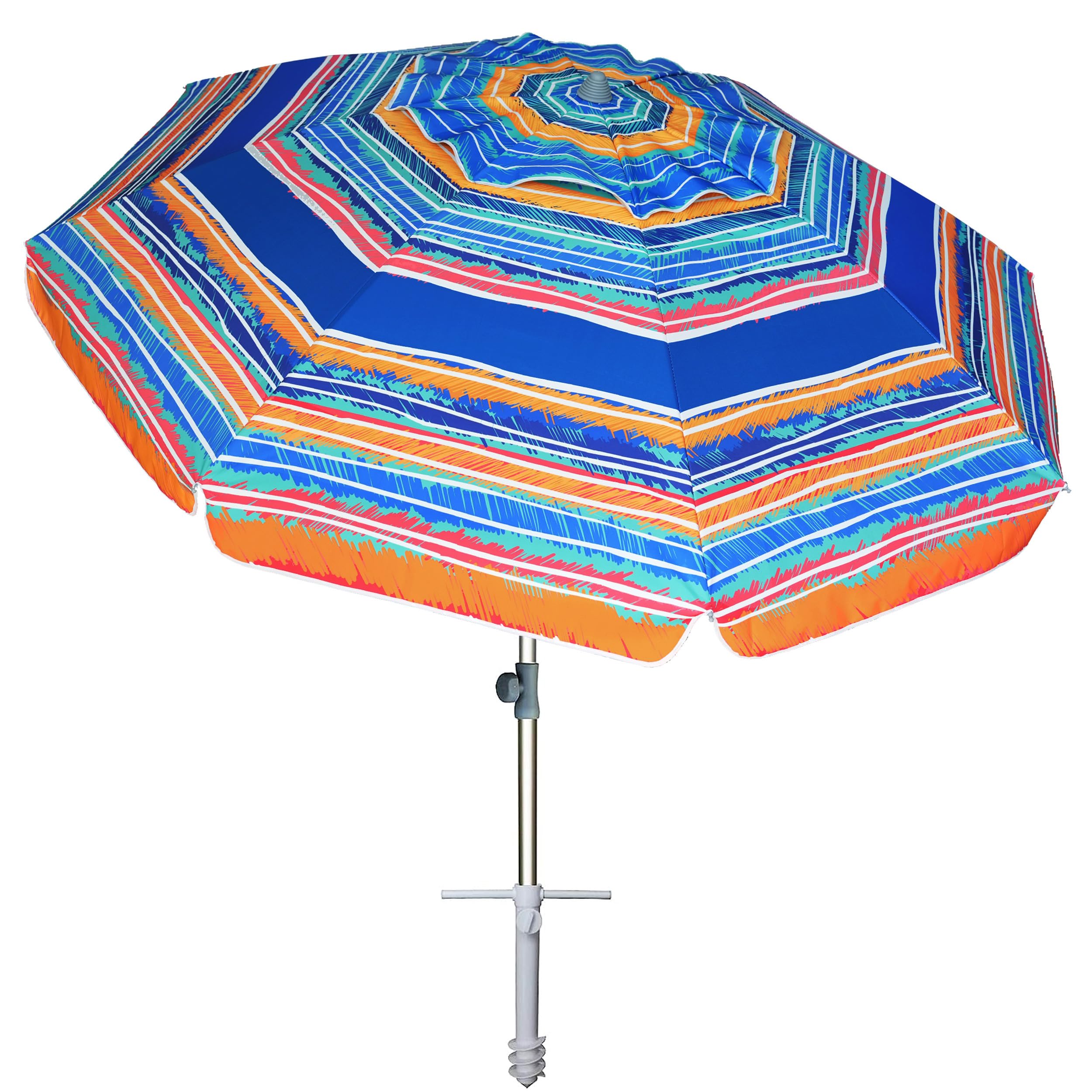 AMMSUN 7ft beach umbrella with sand anchor provides stable shade on the beach.