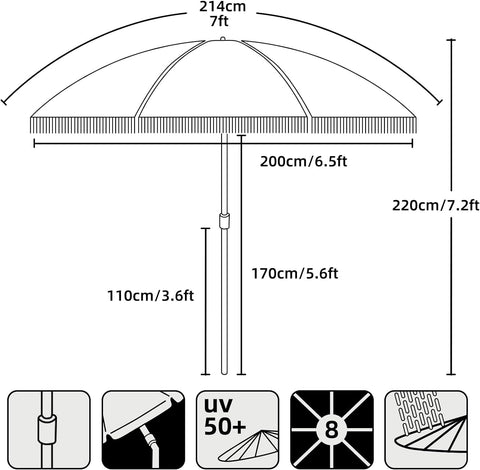 AMMSUN 7 ft diameter umbrella offers ample shade on patios