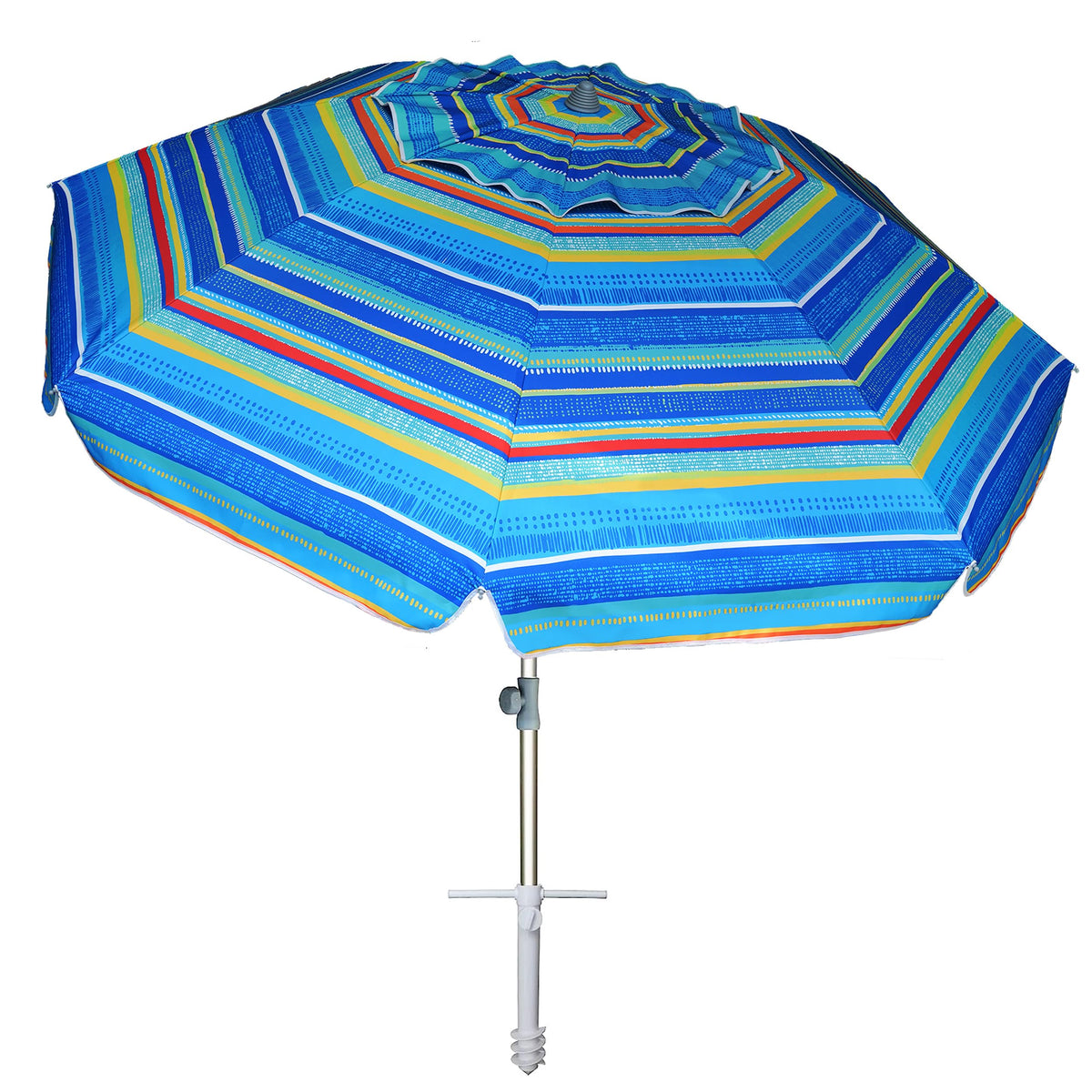 AMMSUN 7ft umbrella with sand anchor stabilizing shade at the beach