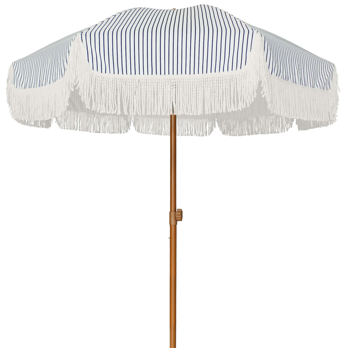 AMMSUN 7ft patio umbrella with fringe navy stripes provides stylish shade outdoors.