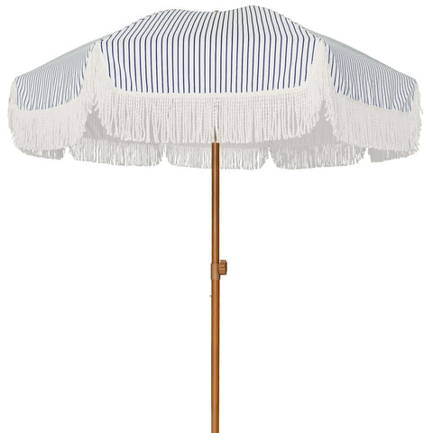 AMMSUN 7ft patio umbrella with fringe navy stripes provides stylish shade outdoors.