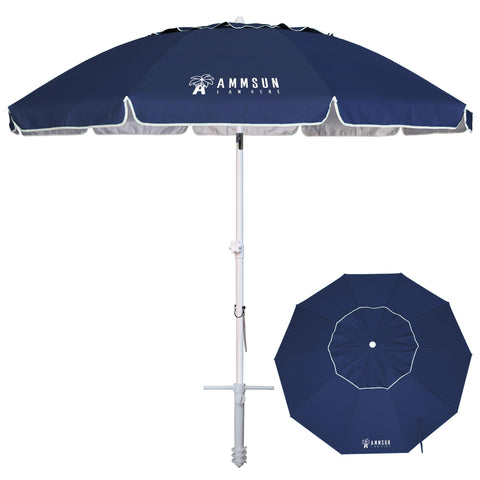 AMMSUN 8ft beach umbrella with sand anchor offers stable shade on windy beaches.