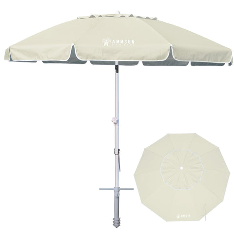 AMMSUN 8ft beach umbrella with sand anchor provides stable shade at the shore.