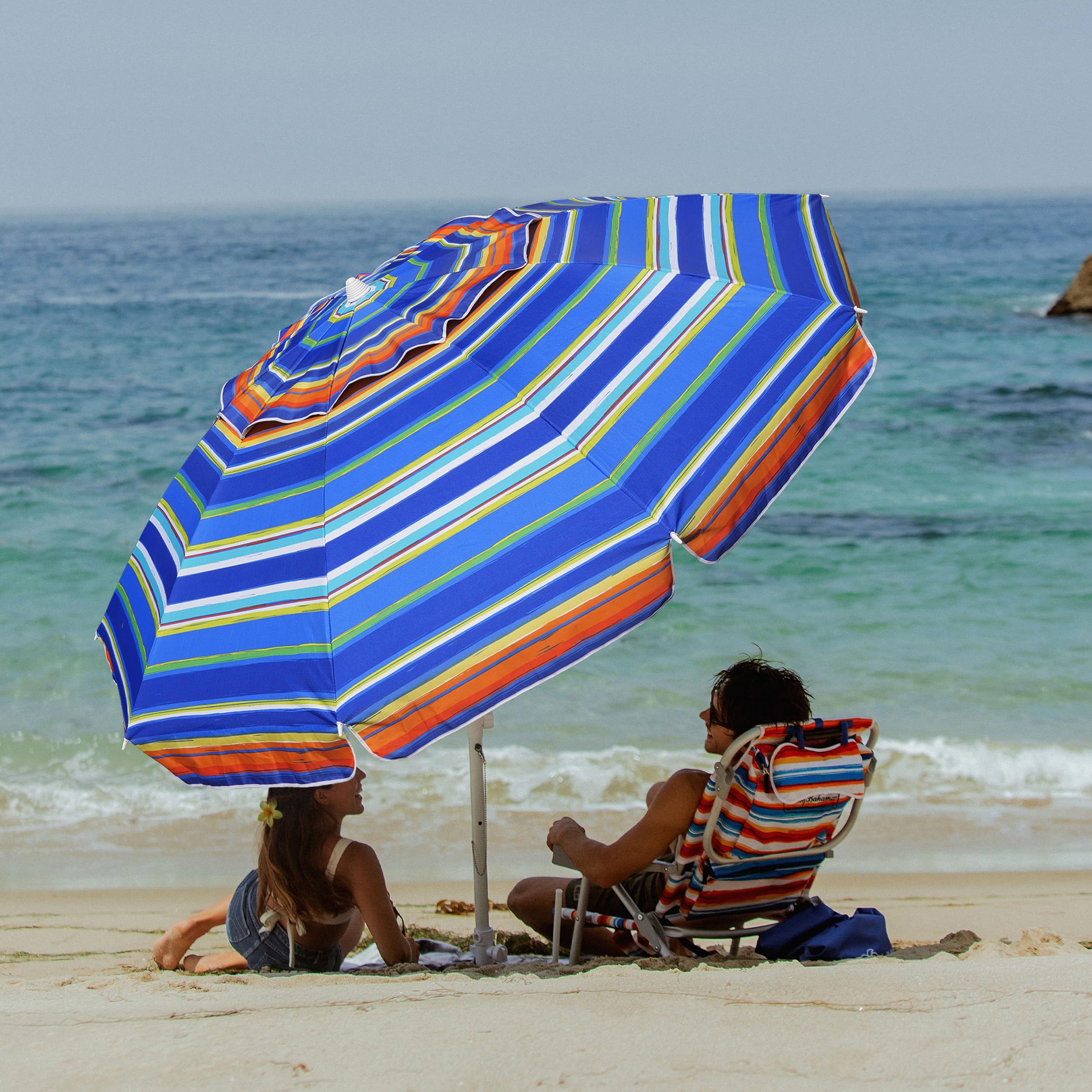 AMMSUN 8ft beach umbrella tilt pole enables adjustable shade throughout the day.