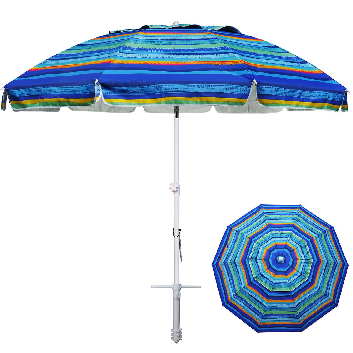 AMMSUN 8ft beach umbrella with sand anchor provides stable shade on windy beaches.