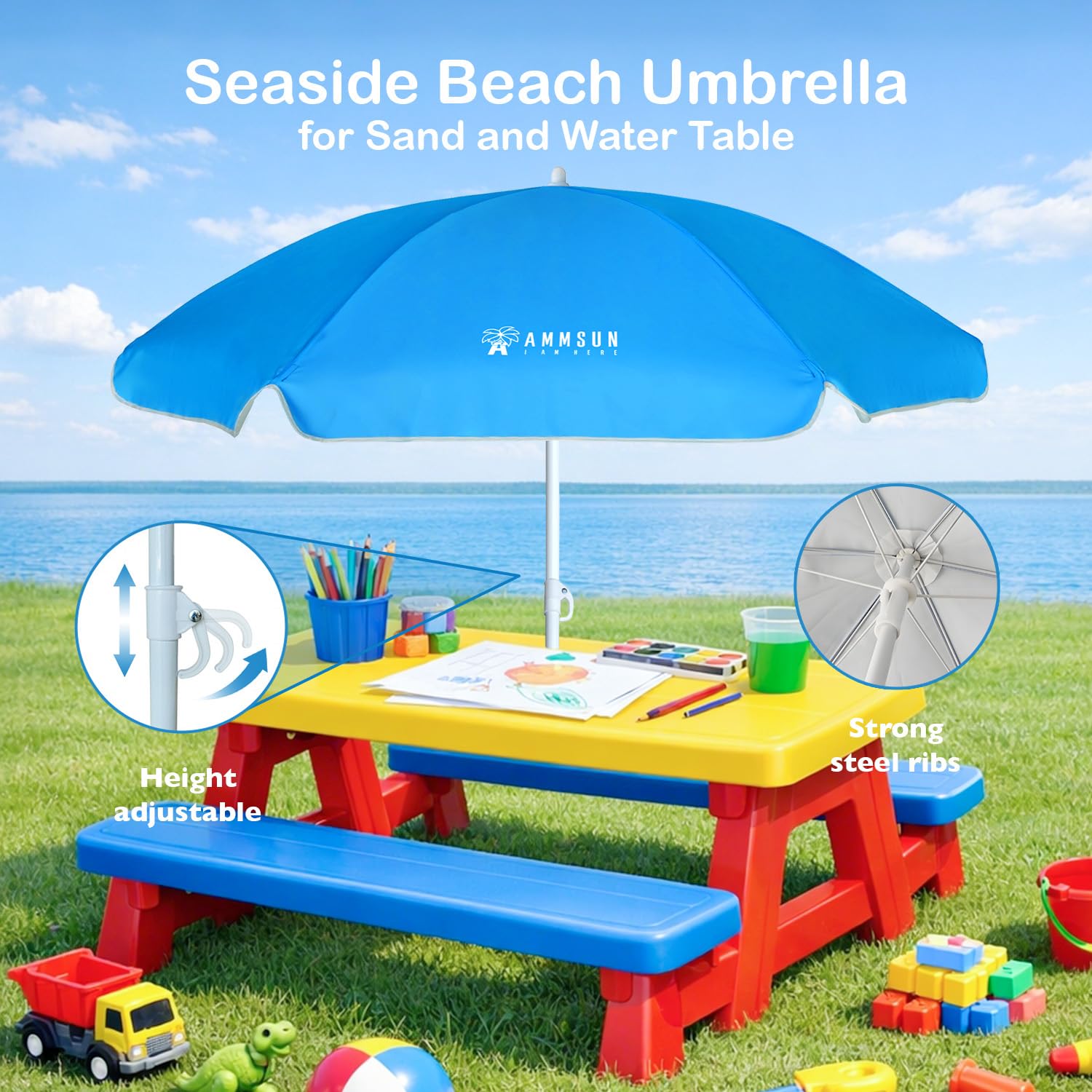 AMMSUN adjustable pole height lets you customize shade as the sun moves.