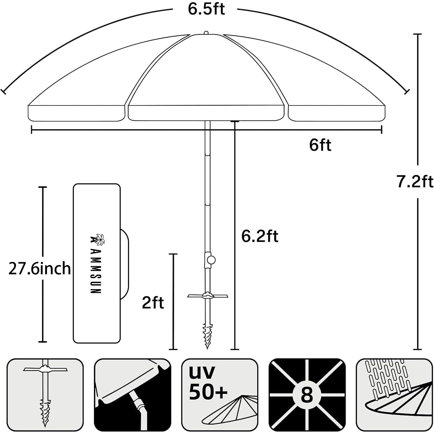 AMMSUN air vent design improves stability in windy conditions.