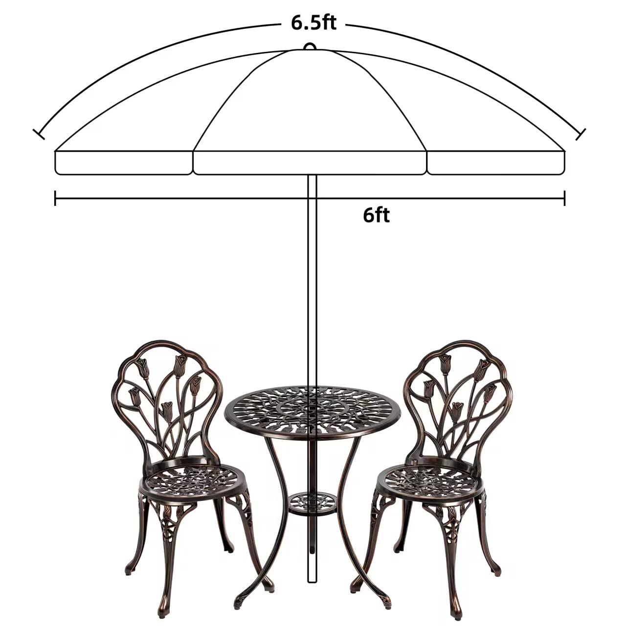 AMMSUN backyard dining setup with shade from the umbrella
