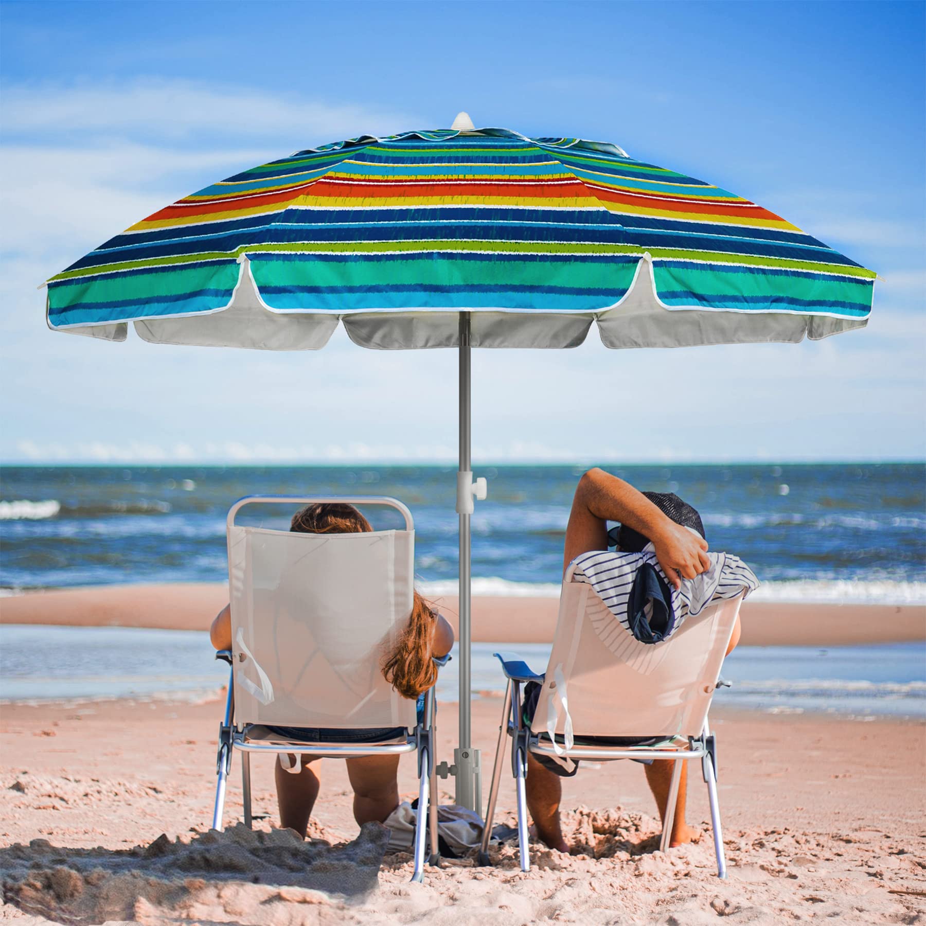 AMMSUN beach scene umbrella ready for sunny days at the shore.