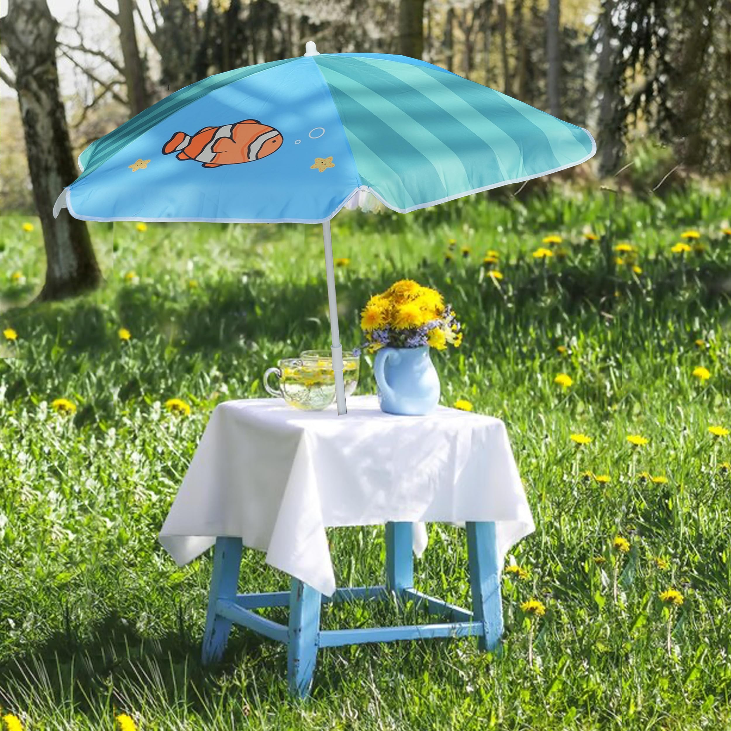 AMMSUN beach-time-kids-under-umbrella offers protected shade during outdoor outings