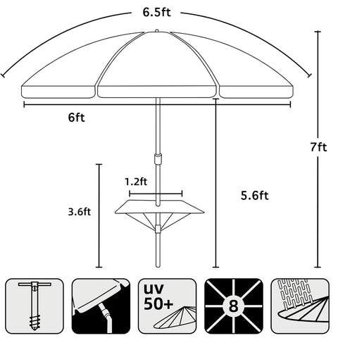 AMMSUN umbrella metal pole and ribs for durable all-weather use