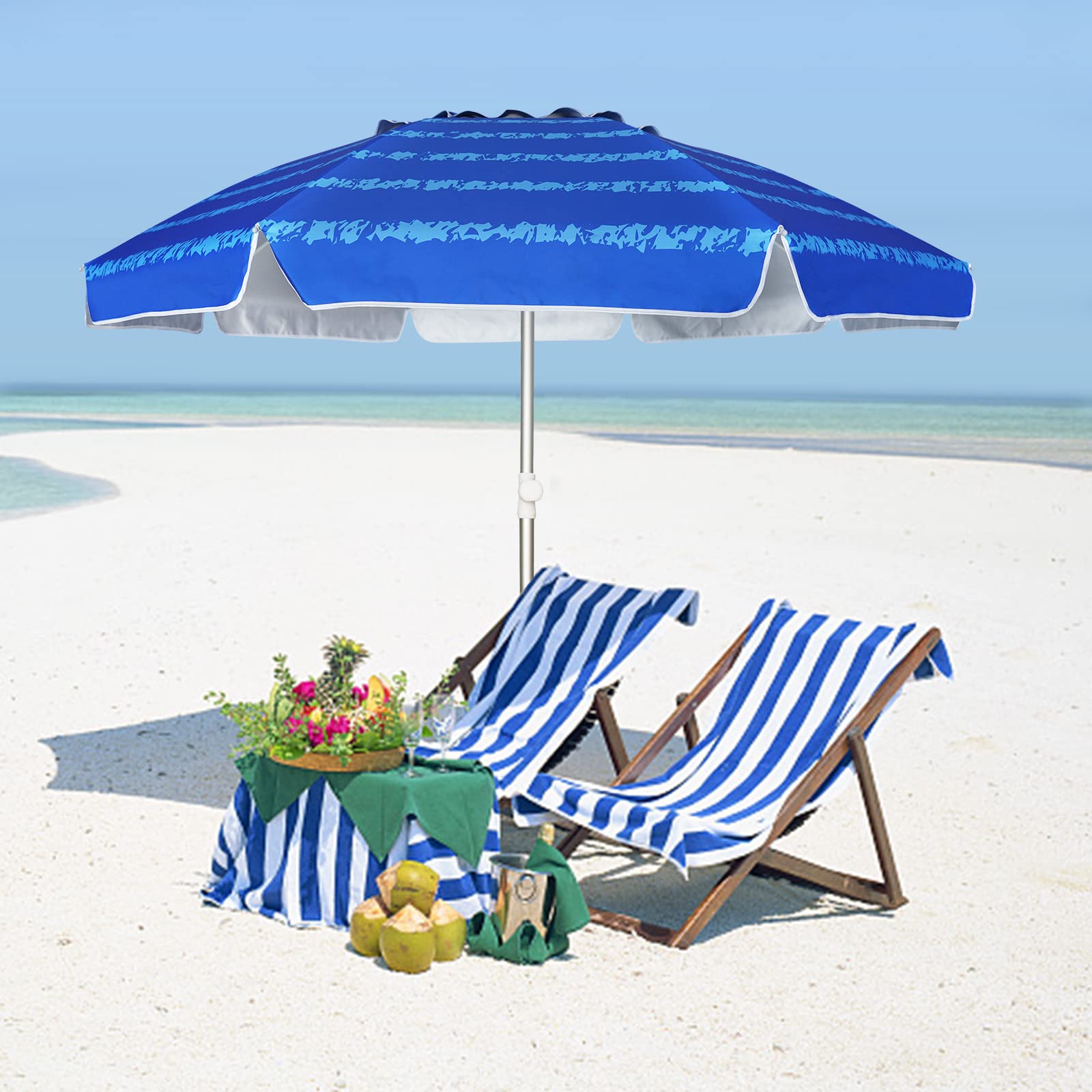 AMMSUN beach umbrella ready for patio, beach, and garden setups.
