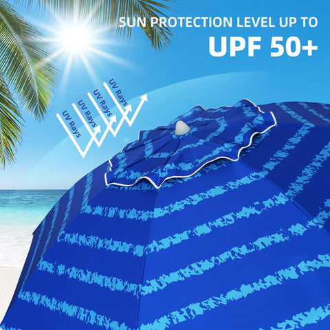 AMMSUN beach umbrella height-adjustable pole for different seating heights.