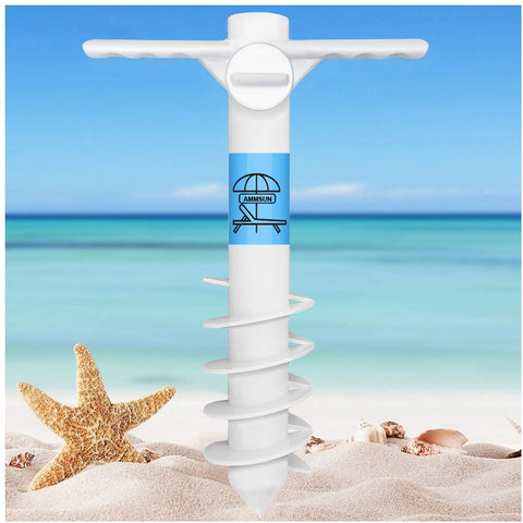AMMSUN Beach Umbrella Sand Anchor with 5-Spiral design stabilizing in wind