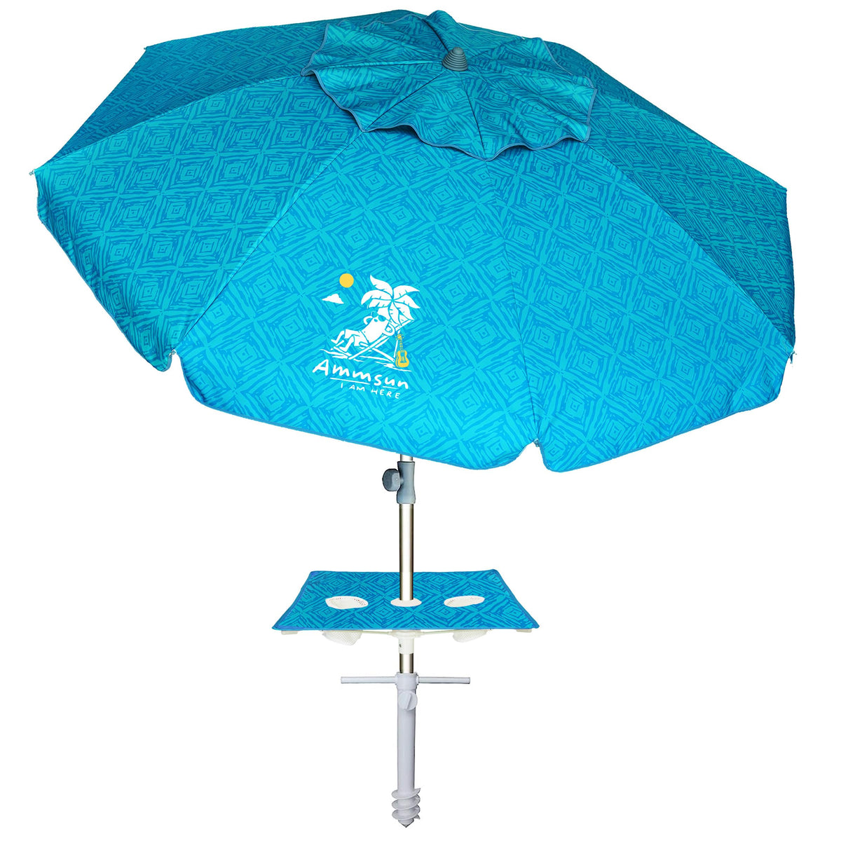 AMMSUN beach umbrella with sand anchor stabilizes shade on windy shores