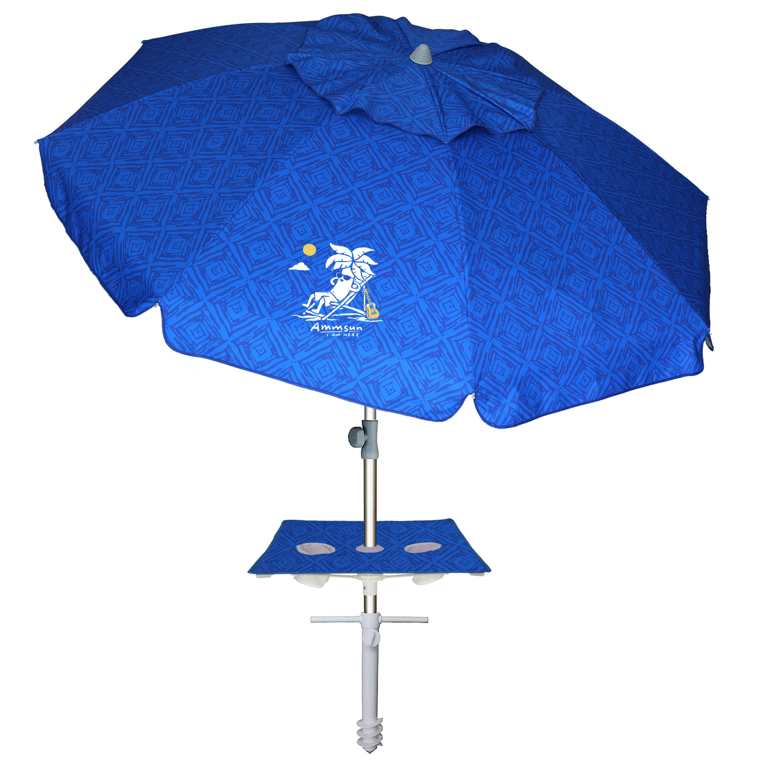 AMMSUN beach umbrella with sand anchor for wind-stable setup on the beach
