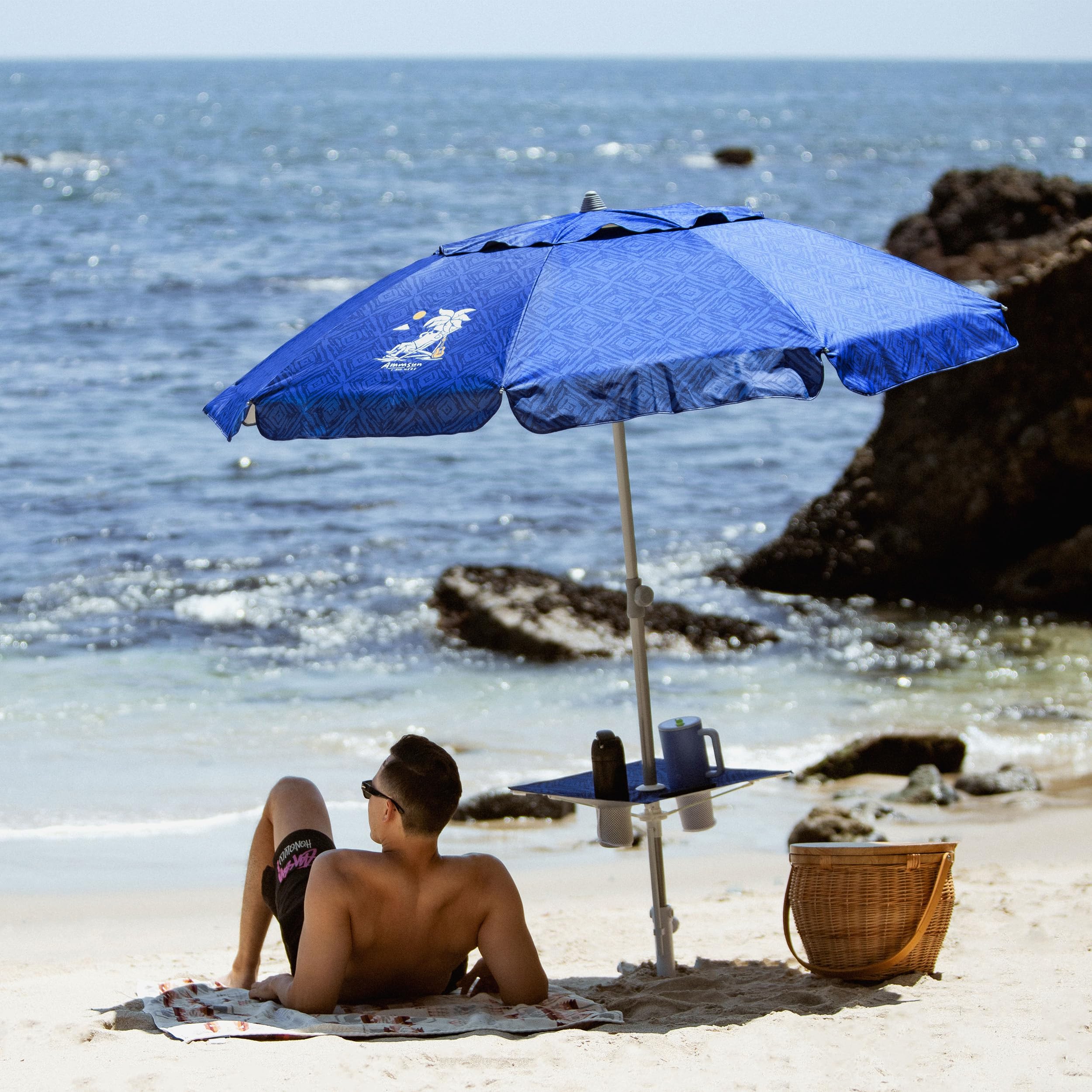 AMMSUN umbrella with built-in table tray for drinks and essentials