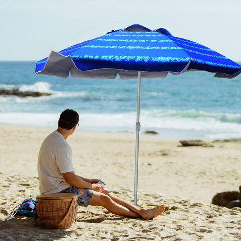 AMMSUN beach umbrella tilt feature enabling adjustable shade throughout the day.