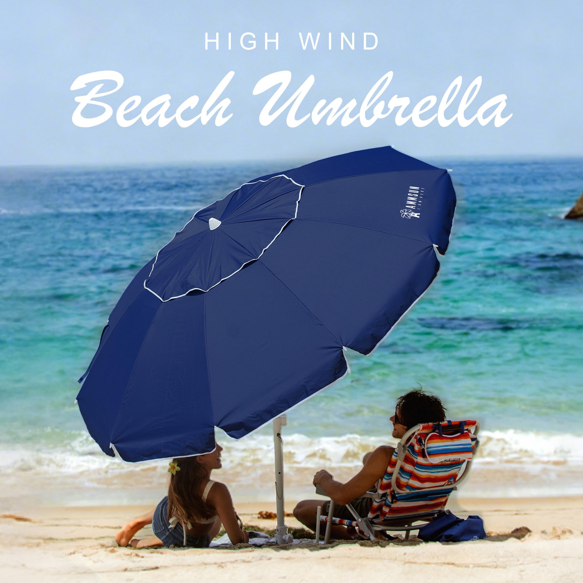 AMMSUN beach umbrella tilt-pole design lets you adjust sun exposure easily.