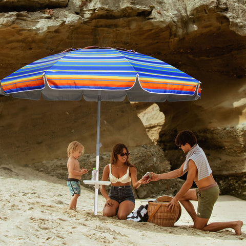 AMMSUN beach umbrella vented canopy reduces flutter for steadier shade.