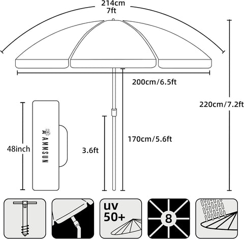 AMMSUN blue outdoor umbrella shown for patio, garden, or poolside use.
