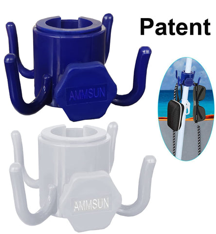 AMMSUN blue-white umbrella hook design complements gear on the beach.