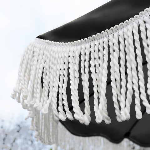 AMMSUN fringe umbrella steel-pole ensures sturdy support against breezes