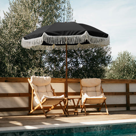 AMMSUN fringe umbrella steel-ribs provide strong frame against wind