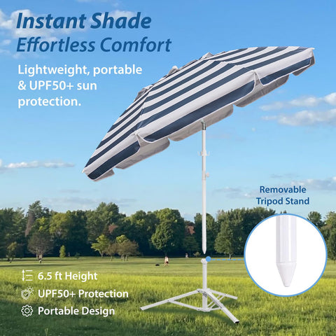 AMMSUN height-adjustable pole enables both standing and lounging under shade.