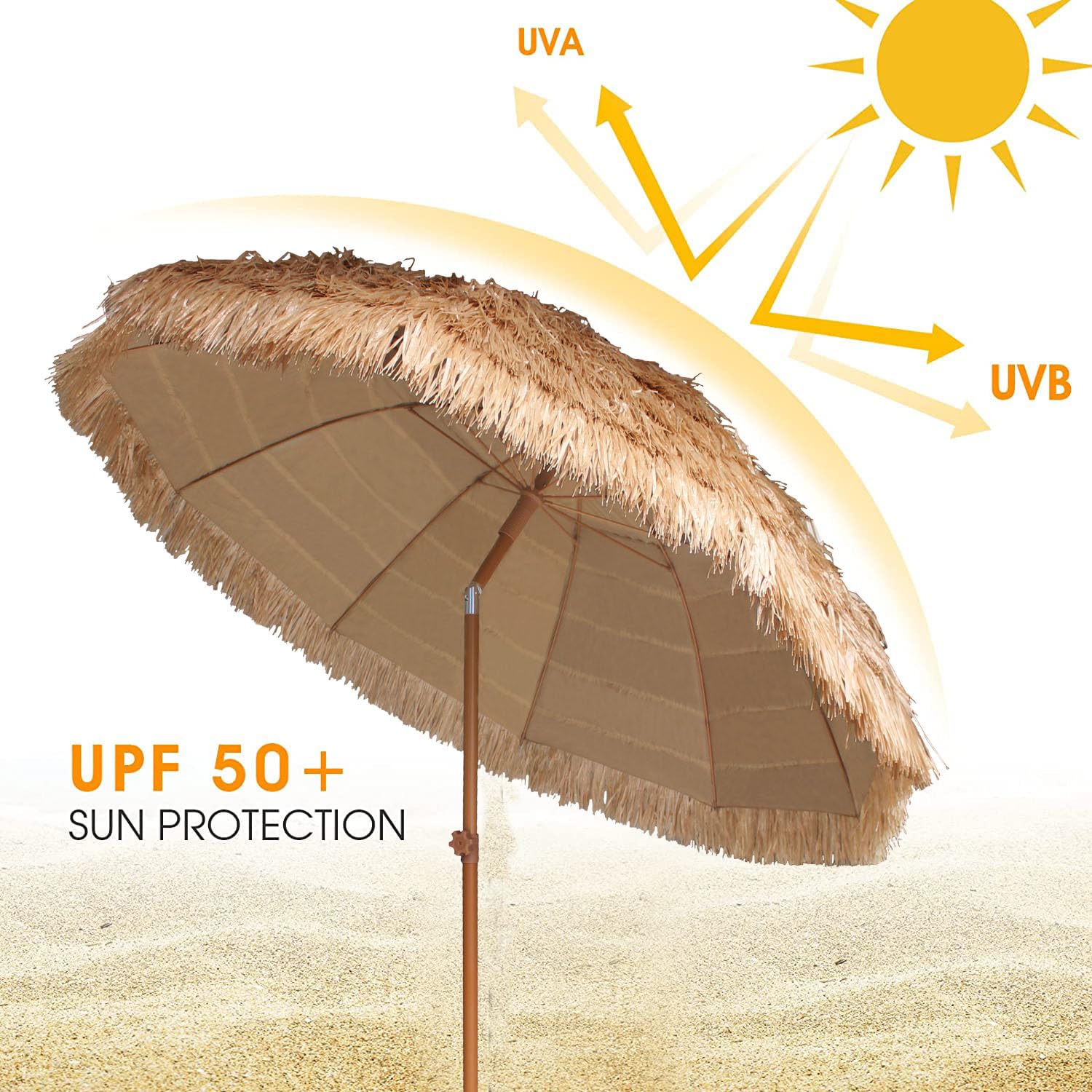 AMMSUN hula umbrella tilt mechanism demonstrates adjustable sun coverage for afternoon shade