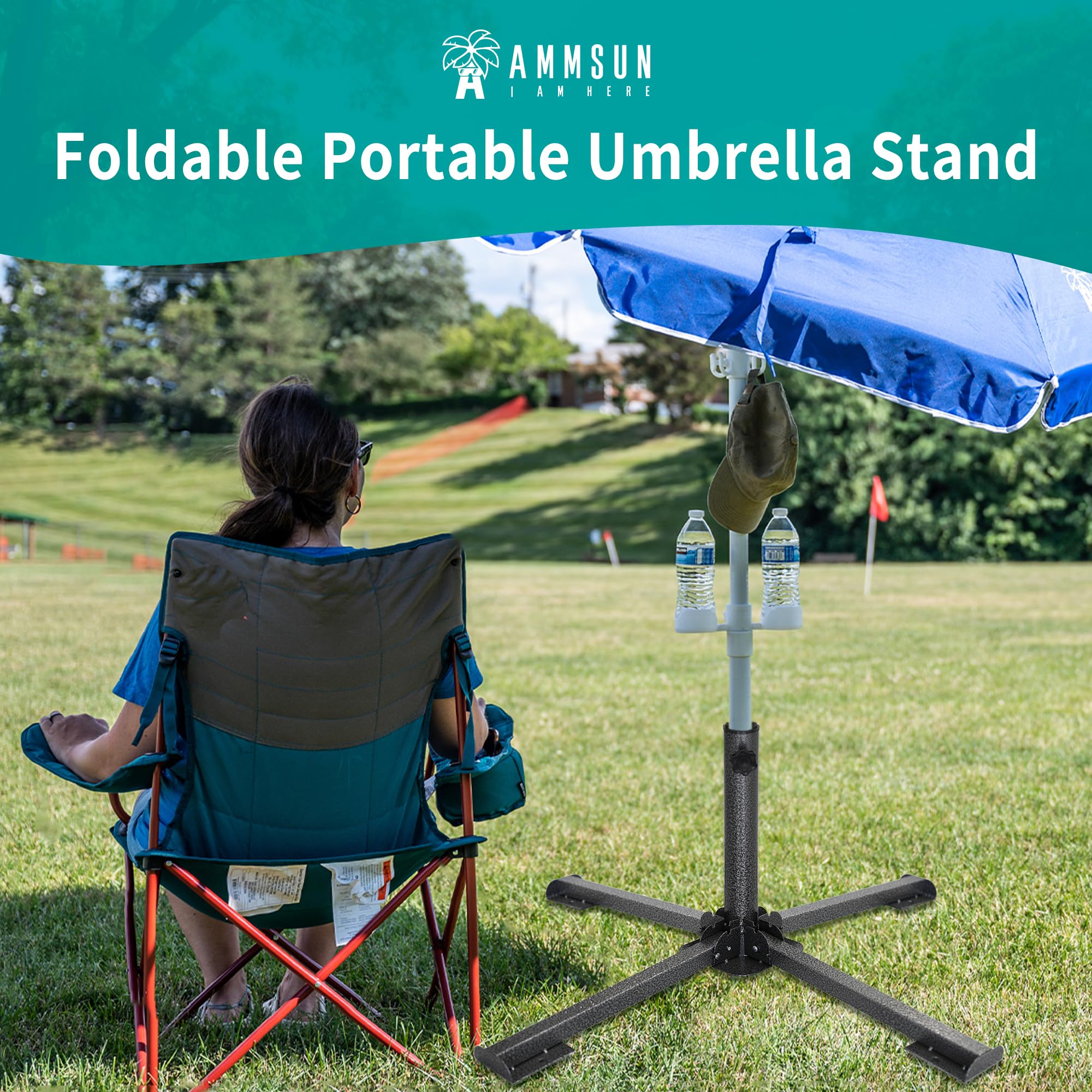 Sturdy iron legs of AMMSUN base resist bending for long-lasting outdoor use.