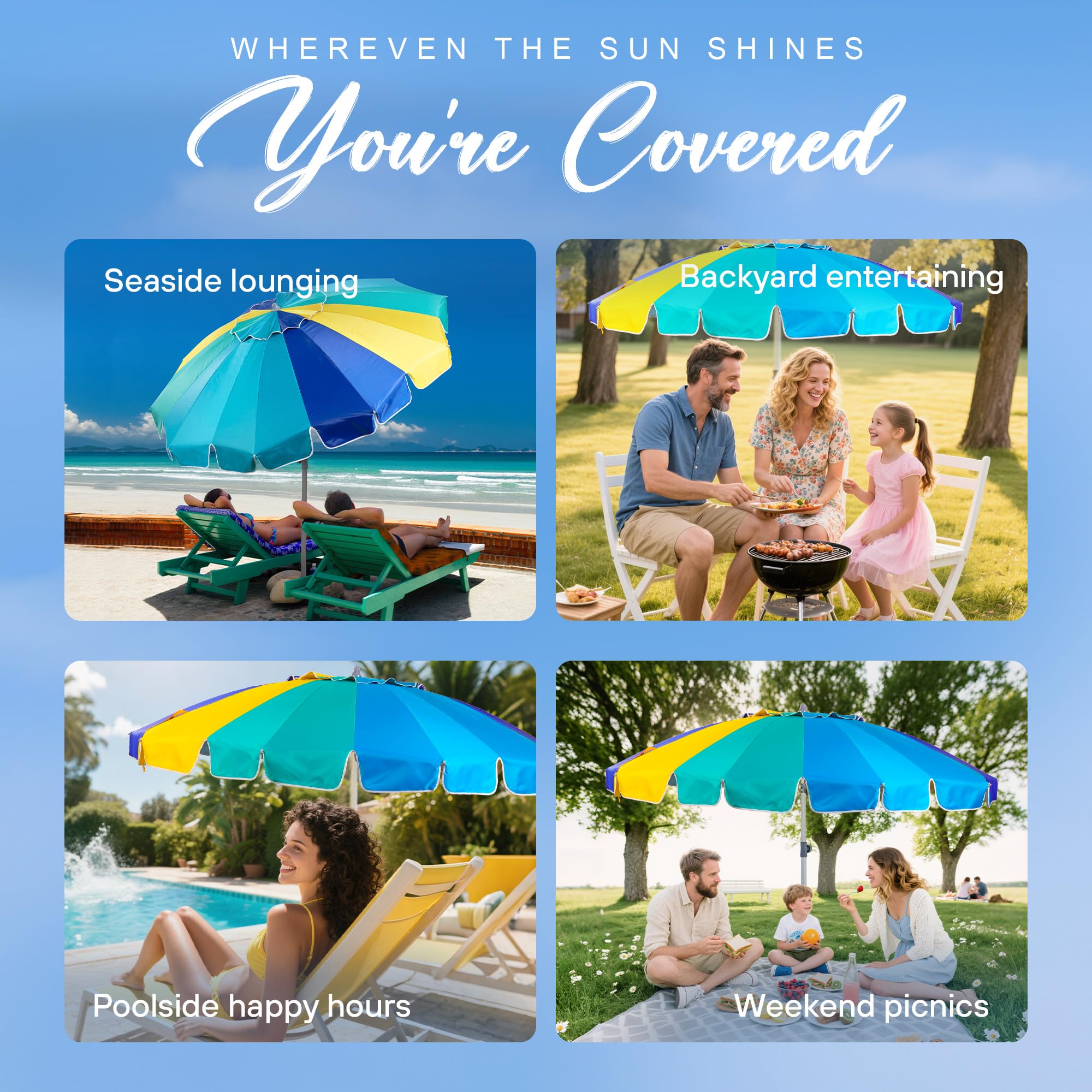 AMMSUN multicolor blue canopy adds a vibrant touch to outdoor spaces.