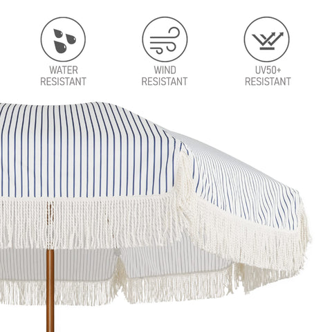 AMMSUN navy canopy close-up showing tassel fringe accent.