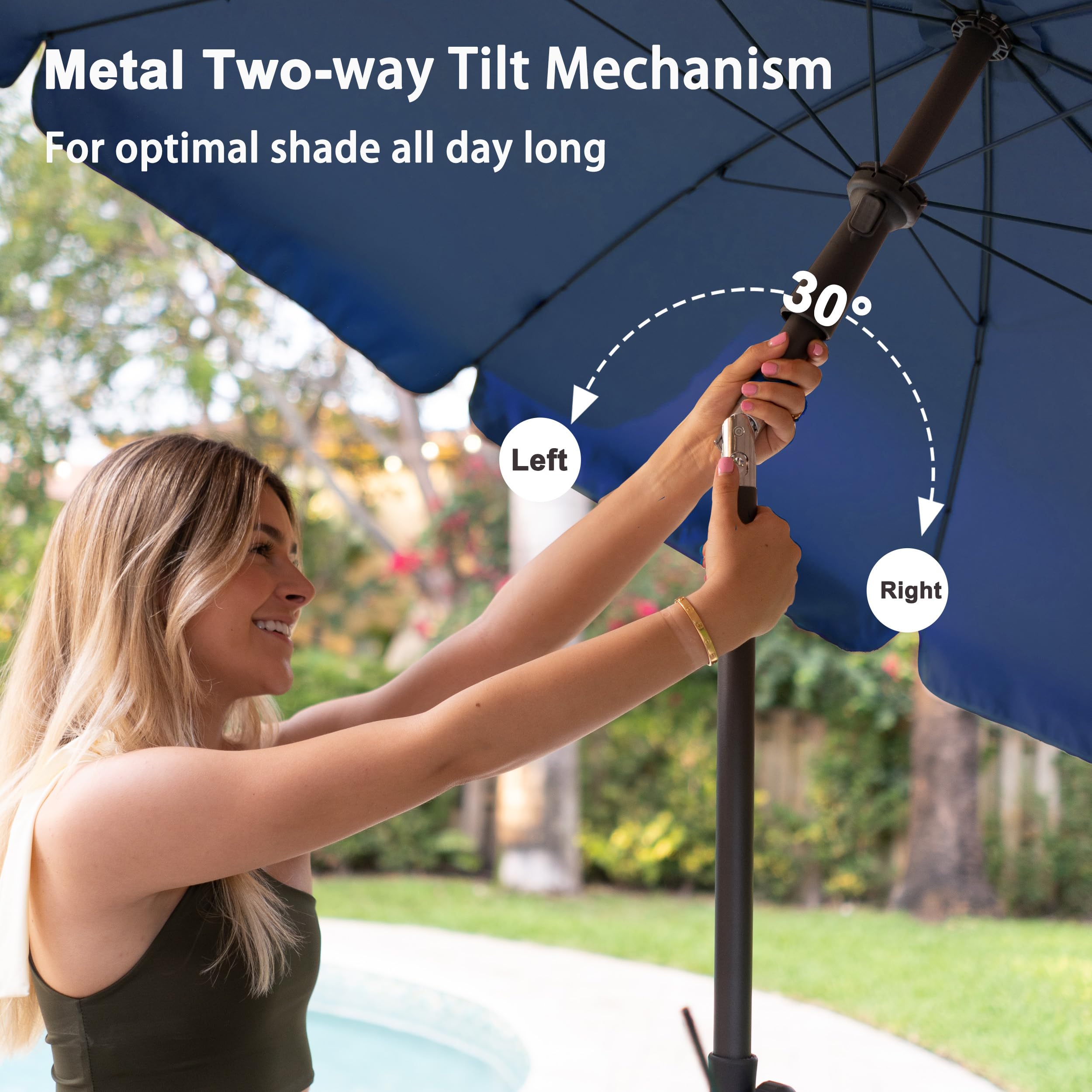 AMMSUN outdoor umbrella set in a garden creates a cozy, shaded seating area.