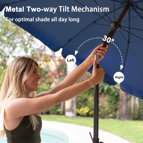 AMMSUN outdoor umbrella set in a garden creates a cozy, shaded seating area.