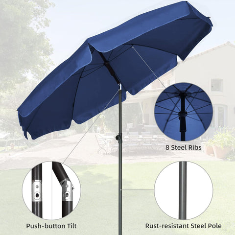 AMMSUN steel-pole umbrella with tilt enables adjustable shade as the sun moves.
